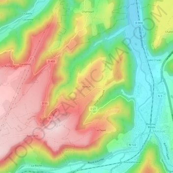 Bussac地形图、海拔、地势