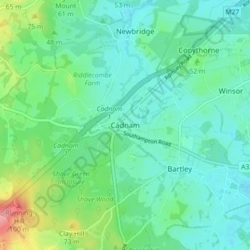 Cadnam地形图、海拔、地势