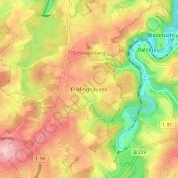 Frielinghausen地形图、海拔、地势