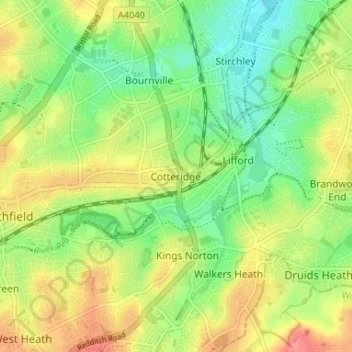 Cotteridge地形图、海拔、地势