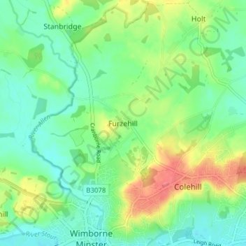 Furzehill地形图、海拔、地势