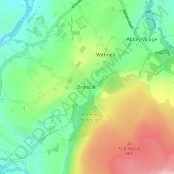 Brinscall地形图、海拔、地势