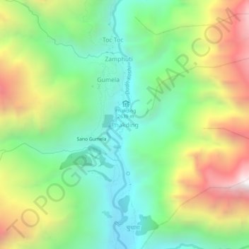 Phakding地形图、海拔、地势