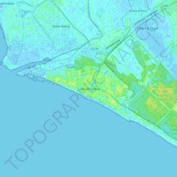 Lido di Ostia地形图、海拔、地势