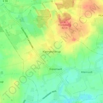 Kleinwolstrup地形图、海拔、地势