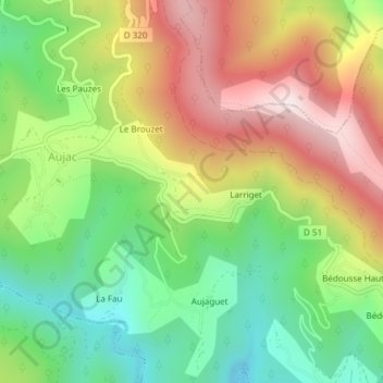 Château du Cheylard d’Aujac地形图、海拔、地势