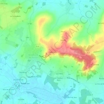 Chatenais地形图、海拔、地势