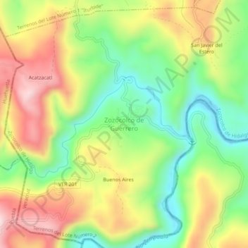 Zozocolco de Guerrero地形图、海拔、地势