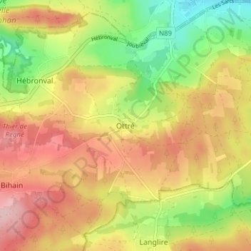 Ottré地形图、海拔、地势
