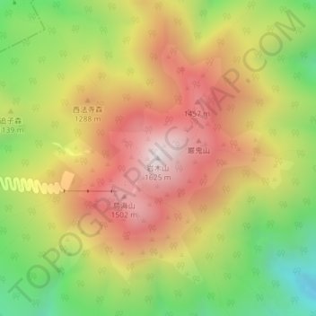 岩木山地形图、海拔、地势