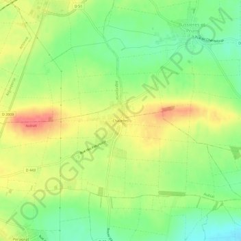 Chazelles地形图、海拔、地势