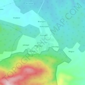 Madhuban地形图、海拔、地势