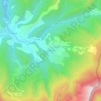 Le Cheylard地形图、海拔、地势