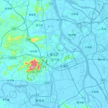 蓬江区地形图、海拔、地势