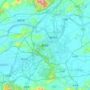 惠城区地形图、海拔、地势
