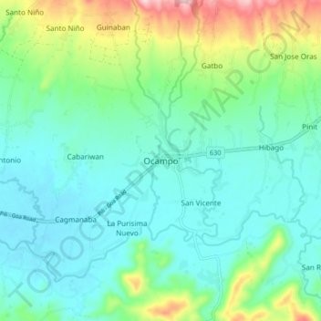Ocampo地形图、海拔、地势