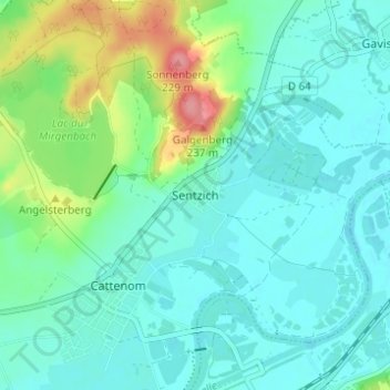 Sentzich地形图、海拔、地势