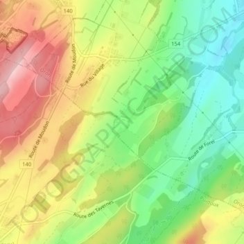 Les Moillettes地形图、海拔、地势