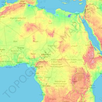 非洲地形图、海拔、地势