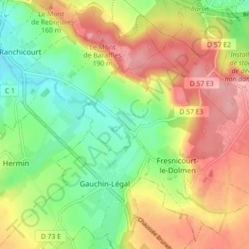 Olhain地形图、海拔、地势