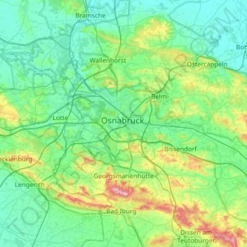 Osnabrück地形图、海拔、地势