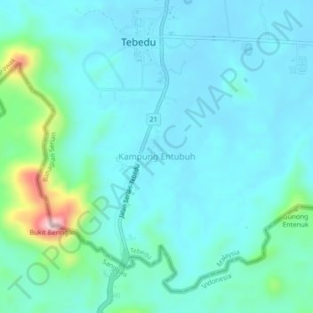 Kampung Entubuh地形图、海拔、地势
