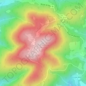 Mont Beuvray地形图、海拔、地势