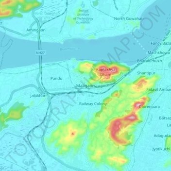 Maligaon地形图、海拔、地势