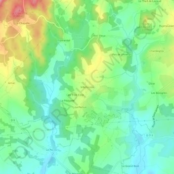 Villeforceix地形图、海拔、地势