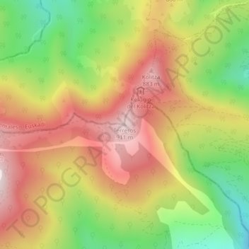 Terreros地形图、海拔、地势