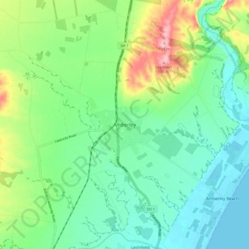 Amberley地形图、海拔、地势