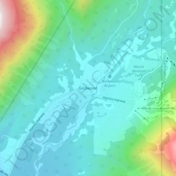 Girdwood地形图、海拔、地势