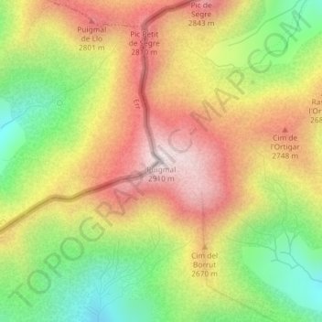 Puigmal d'Err地形图、海拔、地势
