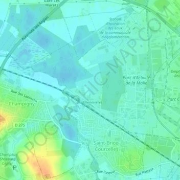 Les Marais de Courcelles地形图、海拔、地势