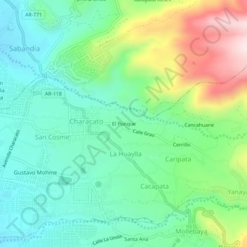 El Punque地形图、海拔、地势