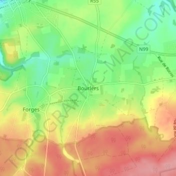 Bourlers地形图、海拔、地势