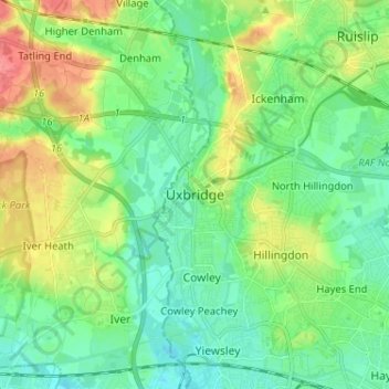 Uxbridge地形图、海拔、地势