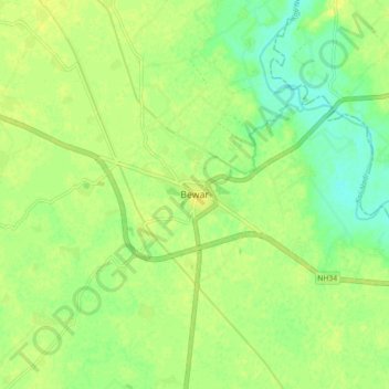 Bewar地形图、海拔、地势