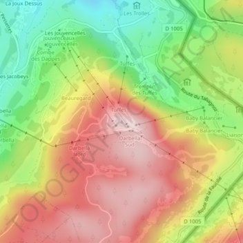 Les Tuffes地形图、海拔、地势