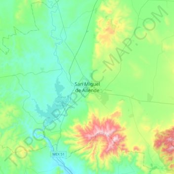 San Miguel de Allende地形图、海拔、地势