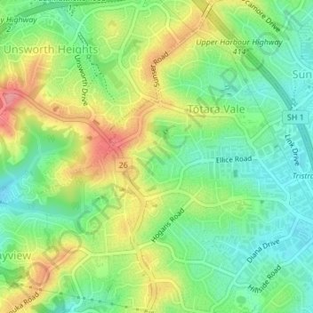 North Shore地形图、海拔、地势