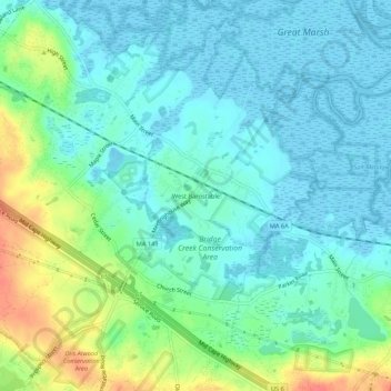 West Barnstable地形图、海拔、地势