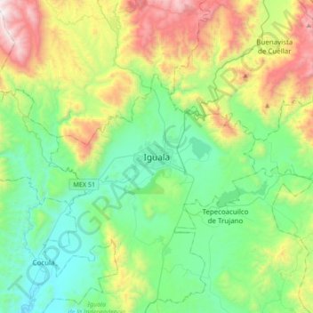 Iguala地形图、海拔、地势