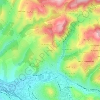 Les Cotes地形图、海拔、地势