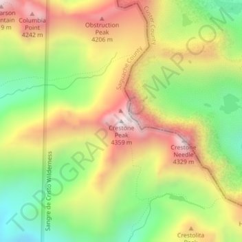 Crestone Peak地形图、海拔、地势