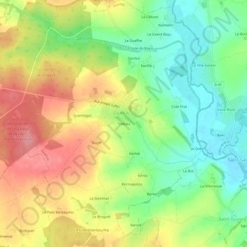 Tréleau地形图、海拔、地势