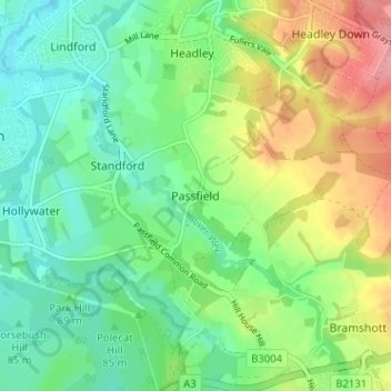 Passfield地形图、海拔、地势