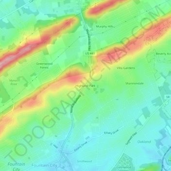 Highland Park地形图、海拔、地势