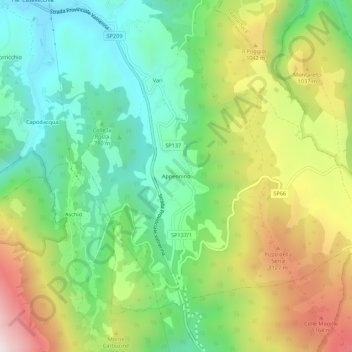 Appennino地形图、海拔、地势