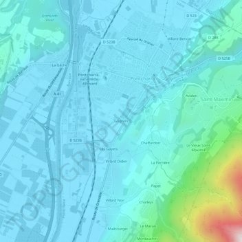 Grignon地形图、海拔、地势